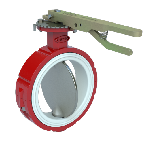 4", Cast Iron Body, Wafer, White Buna Seat, One Piece Disc/Stem 316 SS,  Ductile Iron Handle, Butterfly Valve Series 399 0