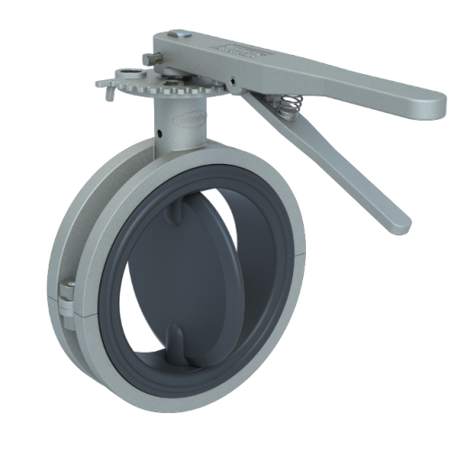 4", SS 316 Body, Wafer, FKM Seat, One Piece Disc/Stem Halar®/316 SS,  316 SS Handle, Butterfly Valve Series 399 0