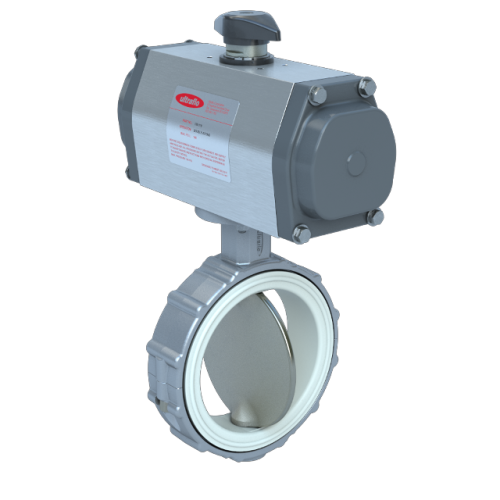 3", Aluminum Body, Wafer, White Buna Seat, One Piece Disc/Stem 316 SS Satin Finish,  Fail Close Pneumatic Actuator (Sized@60 psi), Butterfly Valve Series 390 0