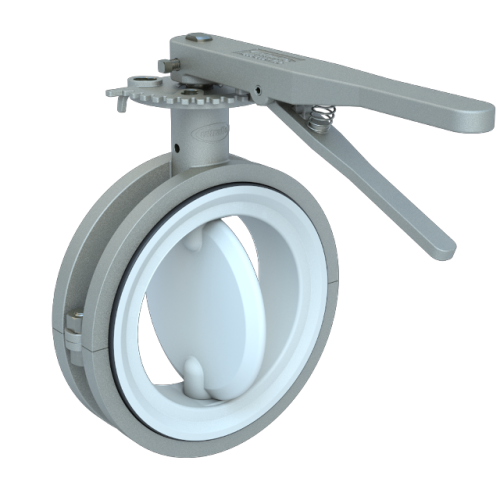 6", SS 316 Body, Wafer, PTFE/EPDM Seat, PTFE/17-4PH Disc,  316 SS Handle, Butterfly Valve Series 399 0